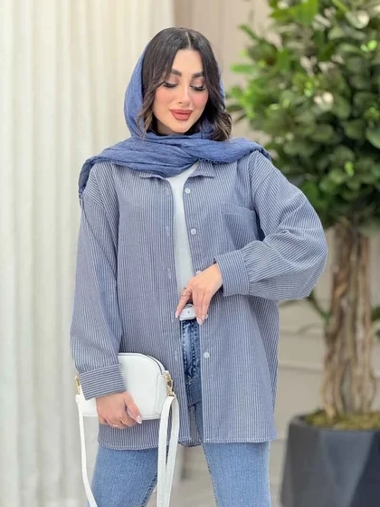 شومیز راه راه تک جیب پشت پیله