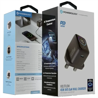 شارژر دیواری 45 وات پاورولوژی Powerology مدل PWCUQC069C با کابل تایپ سی