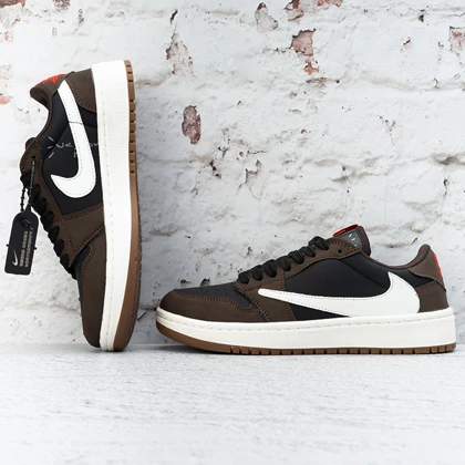 کفش کتانی زنانه نایک ایر جردن 1 ترویس دارک موکا (Nike Air Jordan 1 x Low Travis Scott Dark Mocha) کد 2336