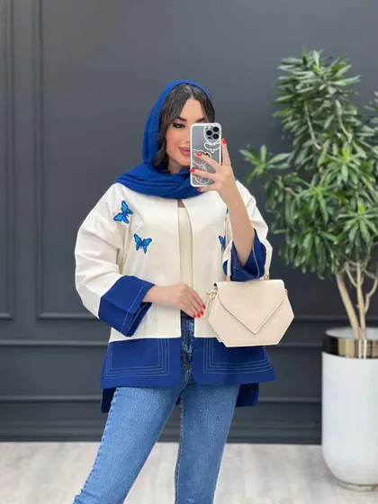 مانتو لینن ترکیبی طرح پروانه