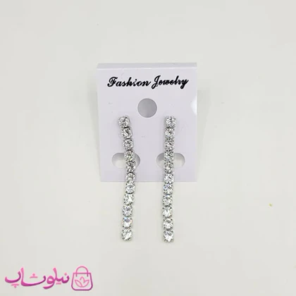 گوشواره زنانه مدل تنیسی نقره ای با نگین دایره سفید کد 190