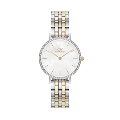 ساعت دنیل ولینگتون زنانه دورنگ طلایی گرد نگین‌دار DW-5416-L