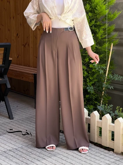 شلوار بگ پارچه ای کمربندی