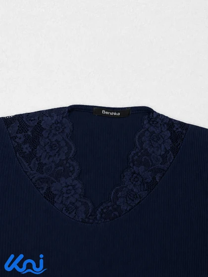 تیشرت زنانه یقه هفت گیپوری برشکا Bershka