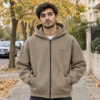 سویشرت کلاهدار مردانه مدل ZARA-خاکی