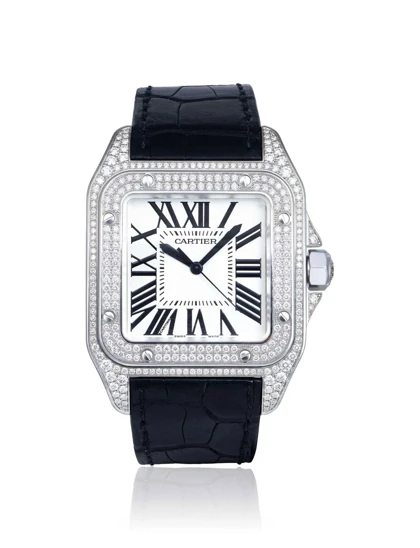 ساعت کارتیر سانتوس فول نگین مردانه مشکی Cartier Santos Diamonds