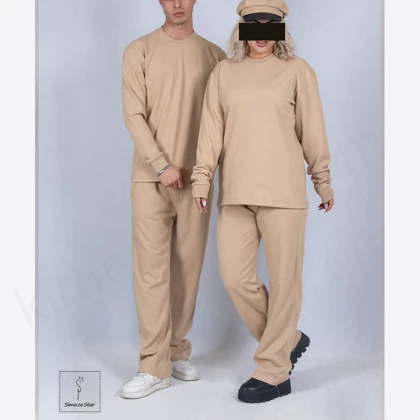 ست اسپرت بلوز شلوار نیم بگ رنگ کرم