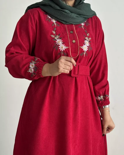 پیراهن مخمل کبریتی بابونه