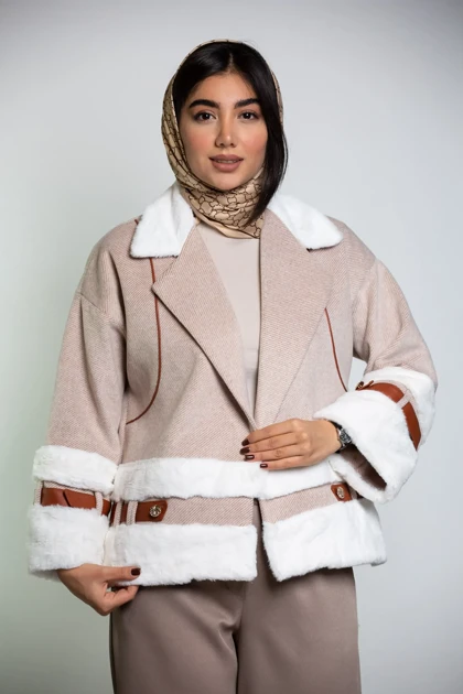 پالتو فوتر کجراه ترکیبی با چرم