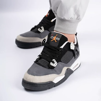 کفش کتانی اسپرت ساق‌دار مردانه رنگ طوسی کرم مدل نایک NIKE Jordan 4