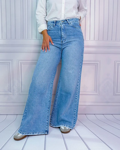 خرید شلوار فلر بگ آبی روشن زنانه Women's Light Blue Flare Baggy Pants کد 90501