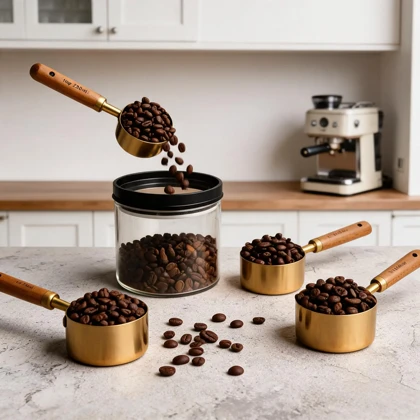 پیمانه استوانه ای دسته چوبی طلایی شنگیا