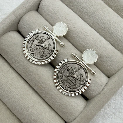 گوشواره طرح سکه دو ریالی قدیمی گرد