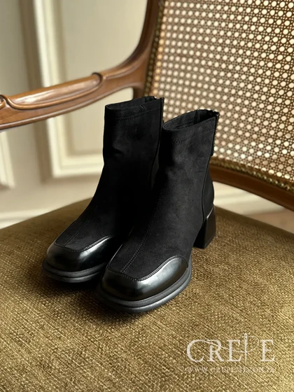 نیم بوت مخمل چرم پاشنه 5/5 سانت