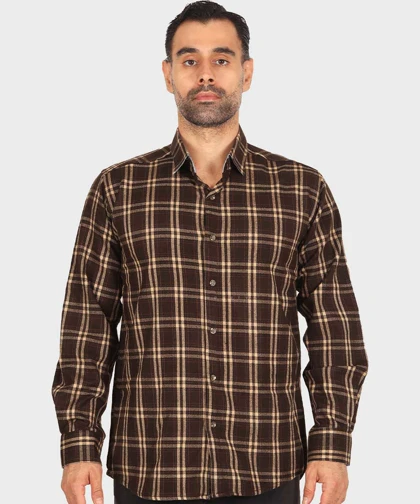 پیراهن مردانه پشمی چهارخانه و قهوه ای 0156