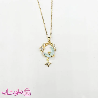 گردنبند زنانه استیل طرح ماه و ستاره آبی