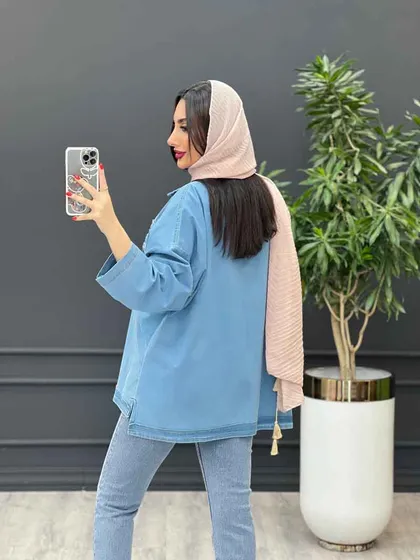 مانتو جین جیب پاکتی بغل چاک