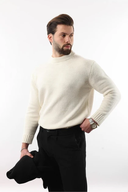 ژاکت بافتنی مردانه Ecru Crew Neck Overfit E7402