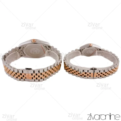 ست ساعت سیتیزن دورنگ رزگلد صفحه نقره ای نگین‌دار 105665