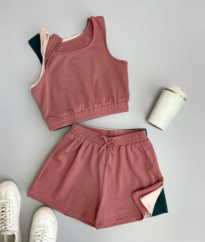 ست نیم‌تنه و شلوارک اسپورت کد 3682