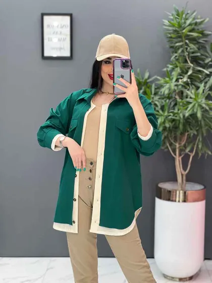 مانتو ترکیبی جلو دکمه آستین پیله