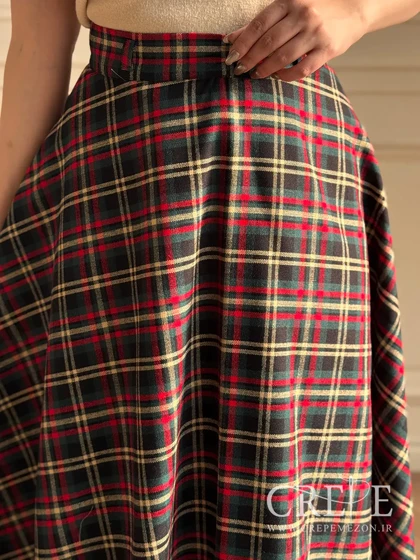 دامن کلوش کشمیر چهارخونه قد 87