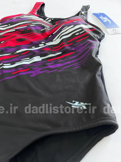 مایو یک تکه اسلیپ کاپ‌دار طرح مشکی و قرمز ZX