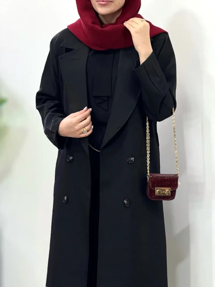 مانتو کتی بلند بزیاق با کمربند مهشید