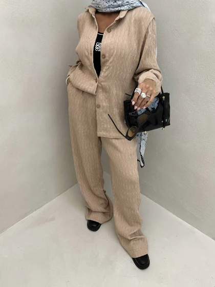 ست شومیز و شلوار پلیسه بنددار