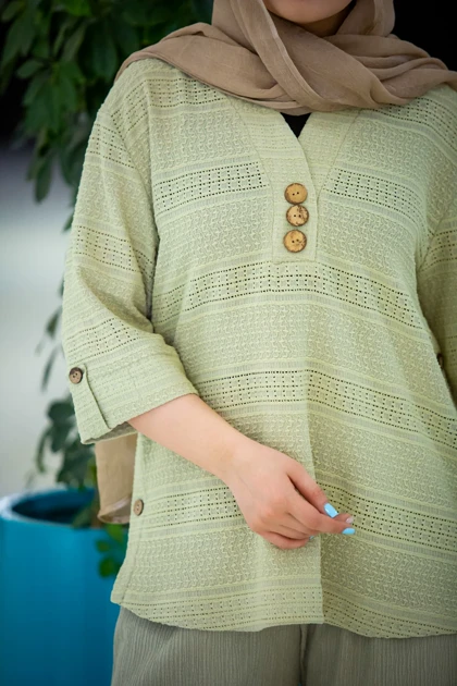 مانتو مراکشی 3 دکمه نما چوبی