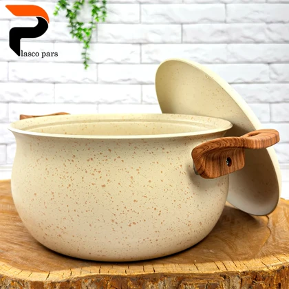 قابلمه 24 دسته چوبی گرانیتی کرمی هاناتک