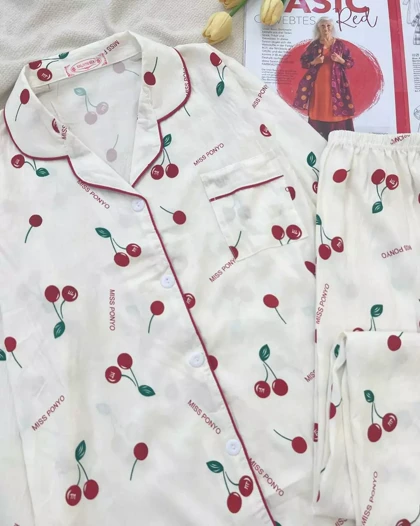 ست راحتی استین بلند جلو دکمه کد 5371