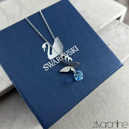 گردنبند سواروسکی مدل پروانه نگین آبی 50280