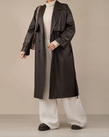 ترنچ کت بلند چرم کد 31232