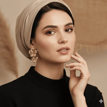 گوشواره آویز طلایی طرح گل برند تاش آلمانی