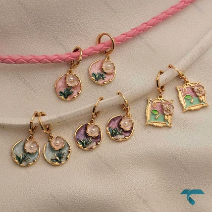 گوشواره رزینی گل و مروارید Ghoshvareh-8562-L