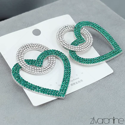 گوشواره مجلسی مدل قلب و حلقه پرنگین سبز 20301