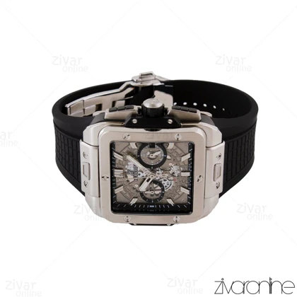 ساعت هابلوت مردانه مربعی سه موتوره قاب سیلور بند مشکی 104995