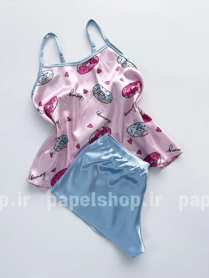 ست لباس خواب تاپ و شورتک ساتن طرح دونات