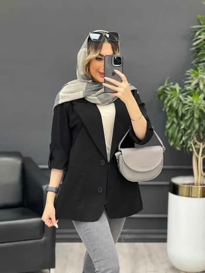مانتو لینن دو دکمه جیب نما