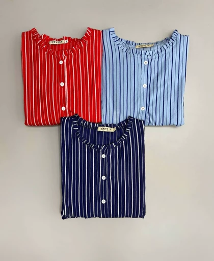 شومیز مانتویی کتان نخ راه راه کد 3447