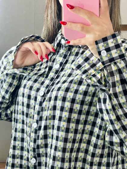 شومیز وارداتی خنک چهارخونه مشکی