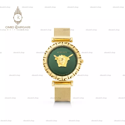ساعت مچی ورساچه بند حصیری طلایی صفحه سبز Versace