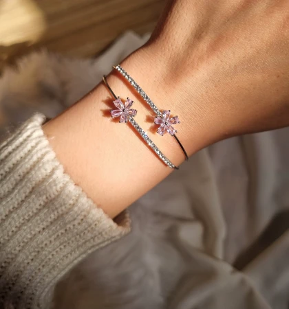 ست دستبند و انگشتر جواهری گل ادا