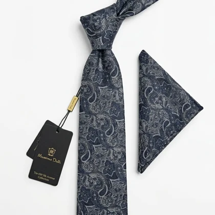 کراوات و پوشت دستدوز طرح گل و جقه ریز برند Massimo Dutti