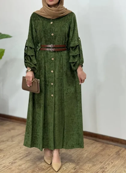 پیراهن مانتویی پاییزه سیما به همراه کمربند (پیش فروش)