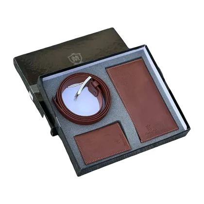 ست هدیه سه تکه کیف پول و کمربند و جاکارتی مردانه چرمی Massimo Dutti LUXURY-2931