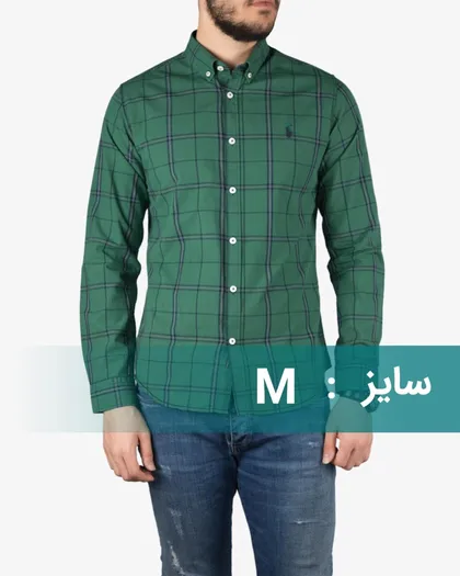 پیراهن چهارخانه مردانه سبز (پوپلین)