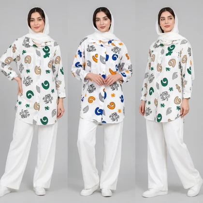 مانتو زنانه لینن طرح دار پازل کد 205