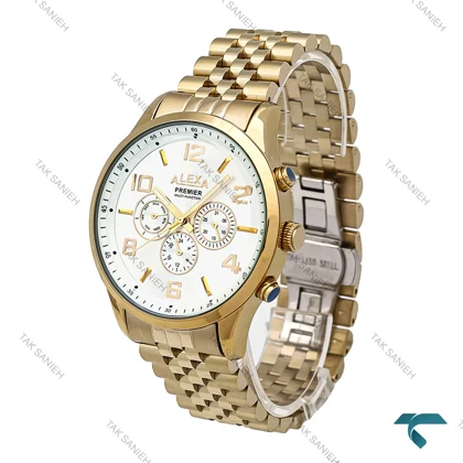 ساعت مچی الکسا A0073 مردانه طلایی صفحه سفید Alexa-6234-G